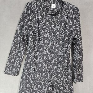 Cabi Black Floral Lace Overlay Button Down Long Duster Jacket Medium Coquette